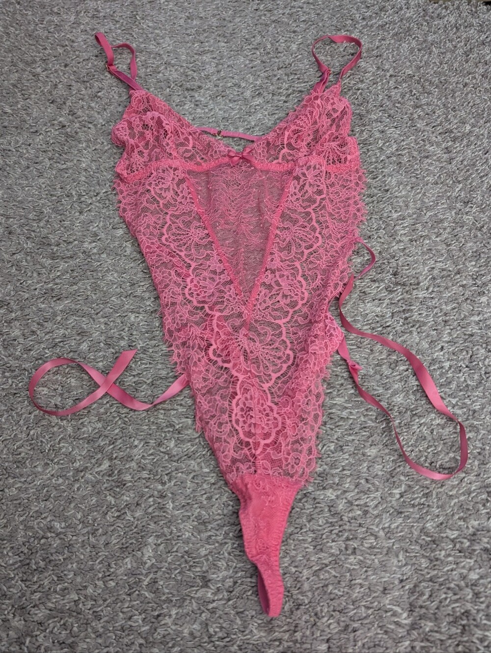 Victoria's Secret Hot Pink Lace Plunge Teddy